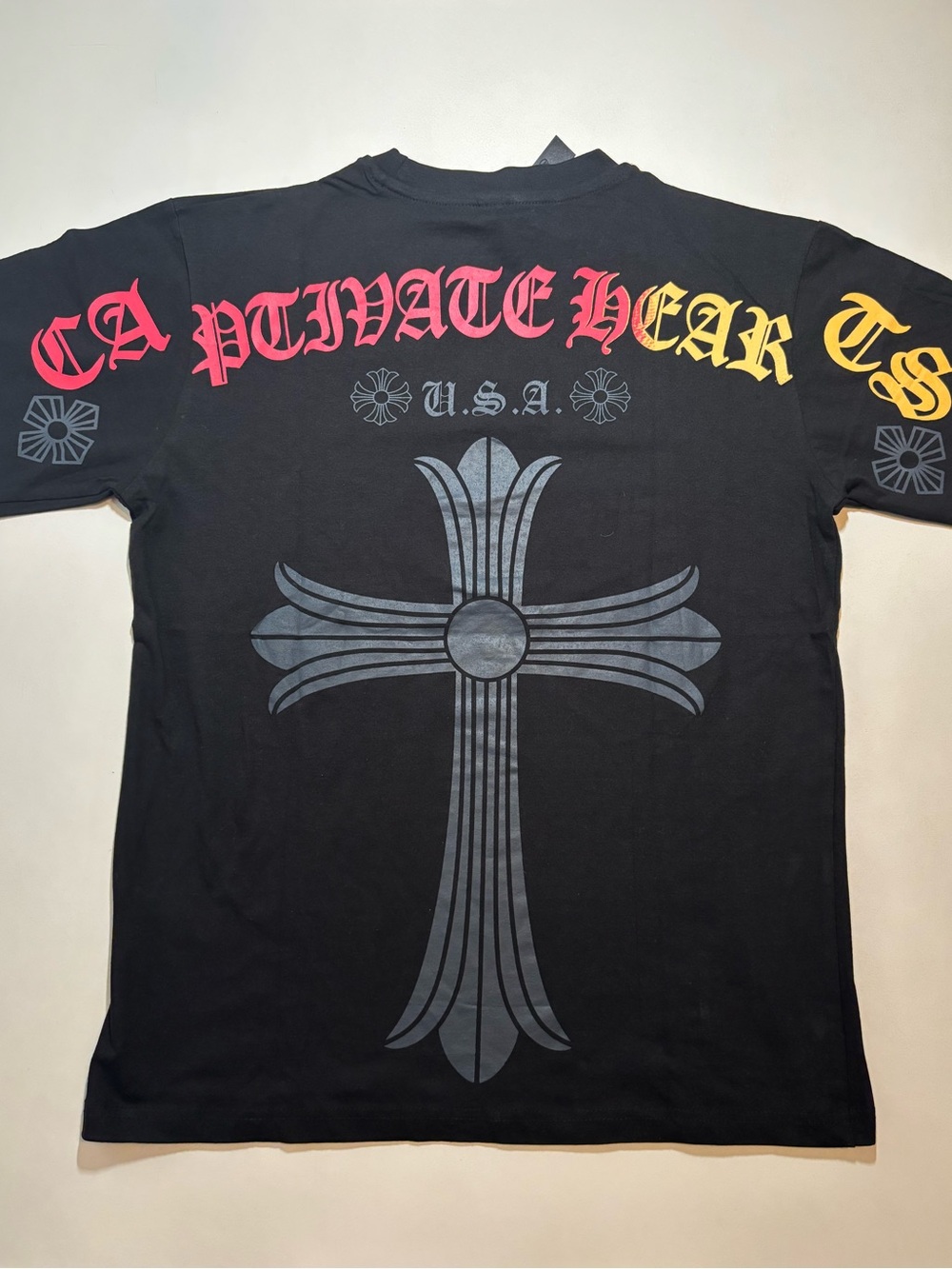 Chrome hearts USA cross Y2K red and yellow graphic shirt